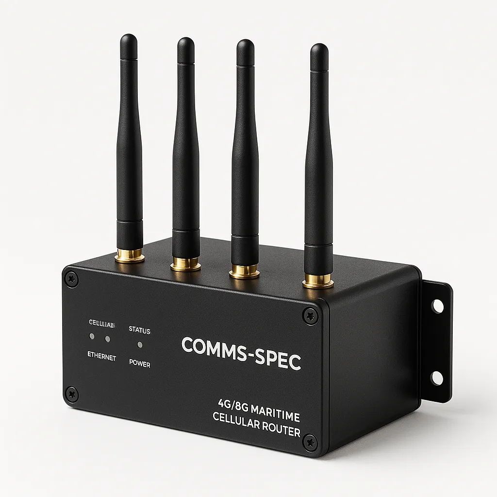 Long-range cellular modems and antennas that connect to shore-based networks when near land for fast, low-latency access.