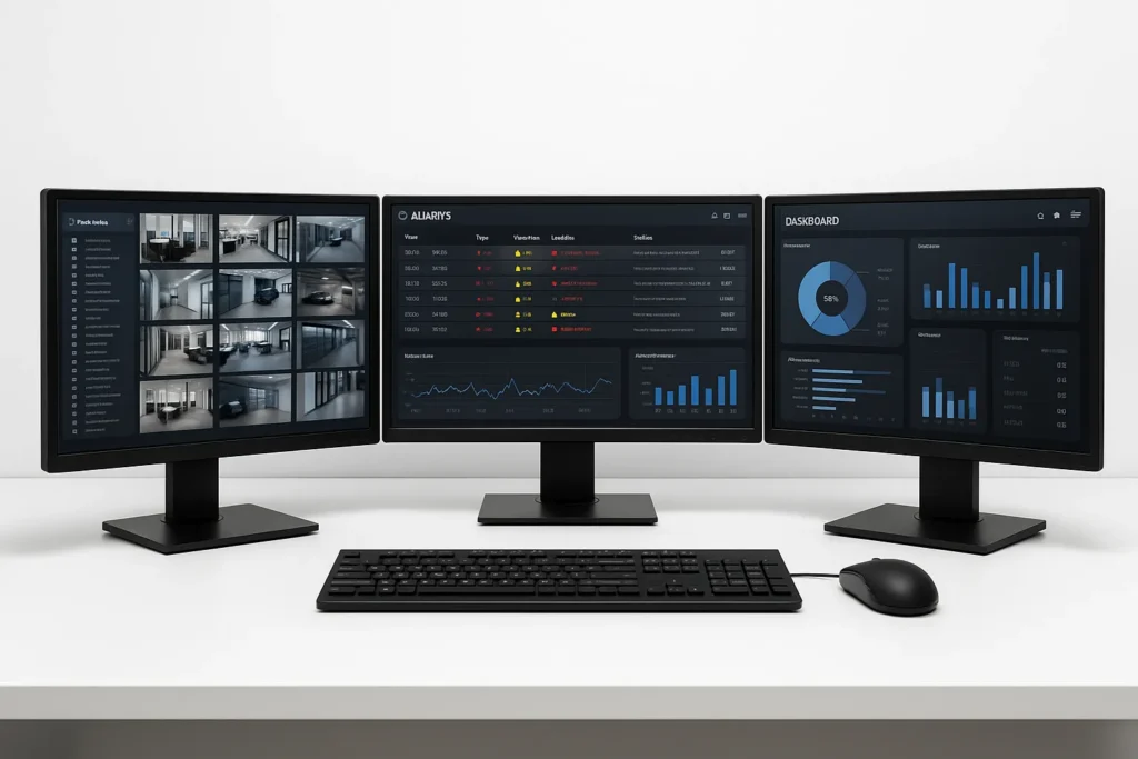 Centralised software interfaces that unify video surveillance, alarms, access control, and sensor data into a single command dashboard.