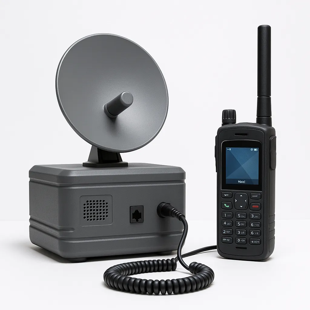 Portable or vehicle-mounted devices offering global voice and data communication via satellite — used in remote or high-risk areas.